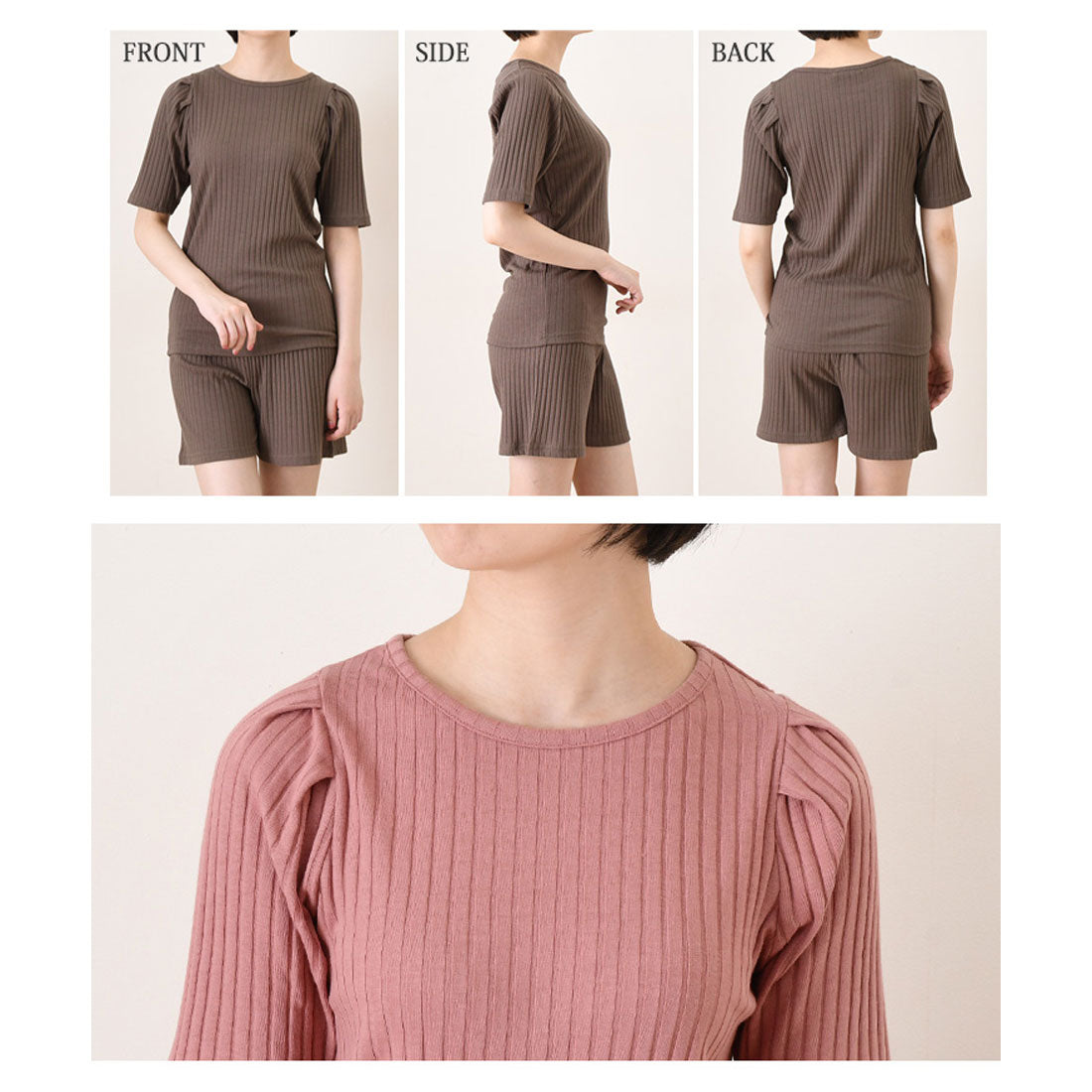 リアルスタイル REAL STYLE ルームウェア セットアップ レディース 夏 涼しい 半袖 ショートパンツ 可愛い 韓国 リブ トップス ボトムス 上下セット 部屋着 パジャマ （ピンク） ピンク
