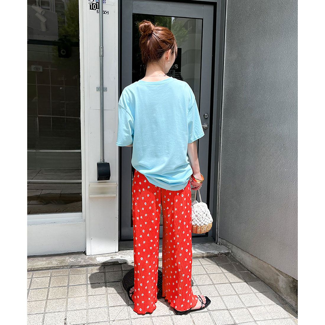 リアルスタイル REAL STYLE ワイドパンツ レディース きれいめ 夏 涼しい プリーツ 花柄 軽い ズボン ガウチョ ボトムス ウエストゴム ゆったり 速乾 プリント （ブラック） ブラック