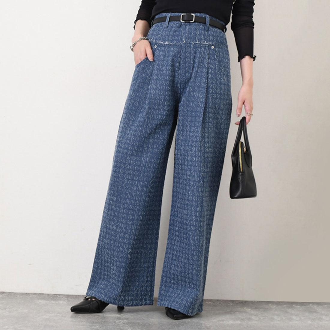 リアルスタイル REAL STYLE デニムパンツ レディース 春 夏 秋 冬 ワイド ストレート ダメージ ゆったり ハイウエスト 薄手 ボトムス ジーンズ ジーパン 高身長 （ブルー） ブルー