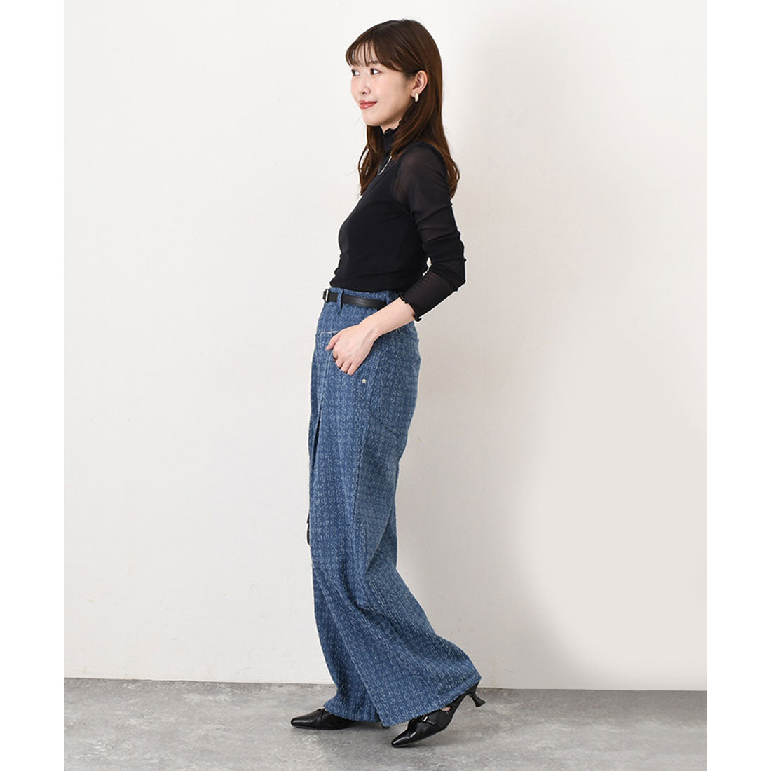リアルスタイル REAL STYLE デニムパンツ レディース 春 夏 秋 冬 ワイド ストレート ダメージ ゆったり ハイウエスト 薄手 ボトムス ジーンズ ジーパン 高身長 （ブルー） ブルー