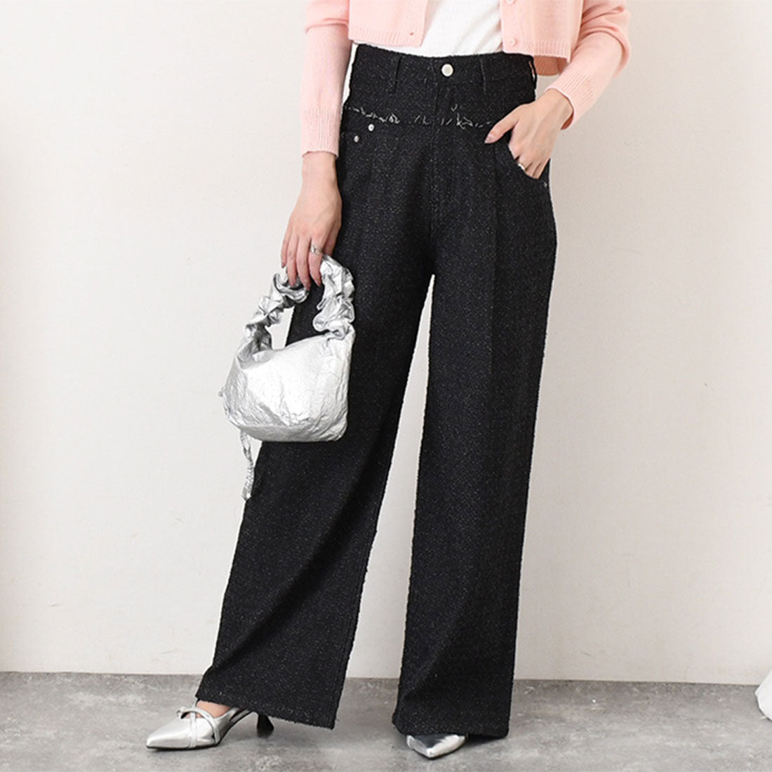 リアルスタイル REAL STYLE デニムパンツ レディース 春 夏 秋 冬 ワイド ストレート ダメージ ゆったり ハイウエスト 薄手 ボトムス ジーンズ ジーパン 高身長 （ブラック） ブラック
