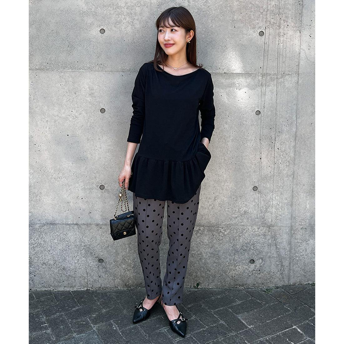 リアルスタイル REAL STYLE カットソー レディース 秋 長袖 ロング丈 ゆったり トップス Tシャツ ペプラム 裾フリル 薄手 重ね着 シンプル 無地 韓国 カジュアル 韓国ファッション チンチャコリア （グレー） グレー