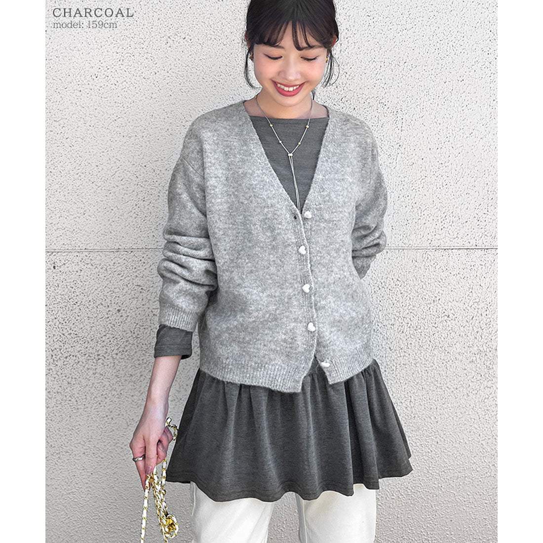 リアルスタイル REAL STYLE カットソー レディース 秋 長袖 ロング丈 ゆったり トップス Tシャツ ペプラム 裾フリル 薄手 重ね着 シンプル 無地 韓国 カジュアル 韓国ファッション チンチャコリア （グレー） グレー