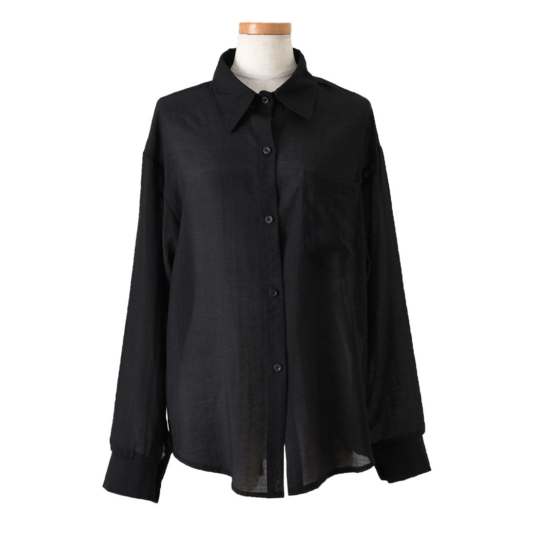 リアルスタイル REAL STYLE シアーシャツ レディース 長袖 ブラウス オフィス シワ 薄手 夏 ゆったり 大きいサイズ トップス 羽織り 上着 カジュアル おしゃれ （ブラック） ブラック