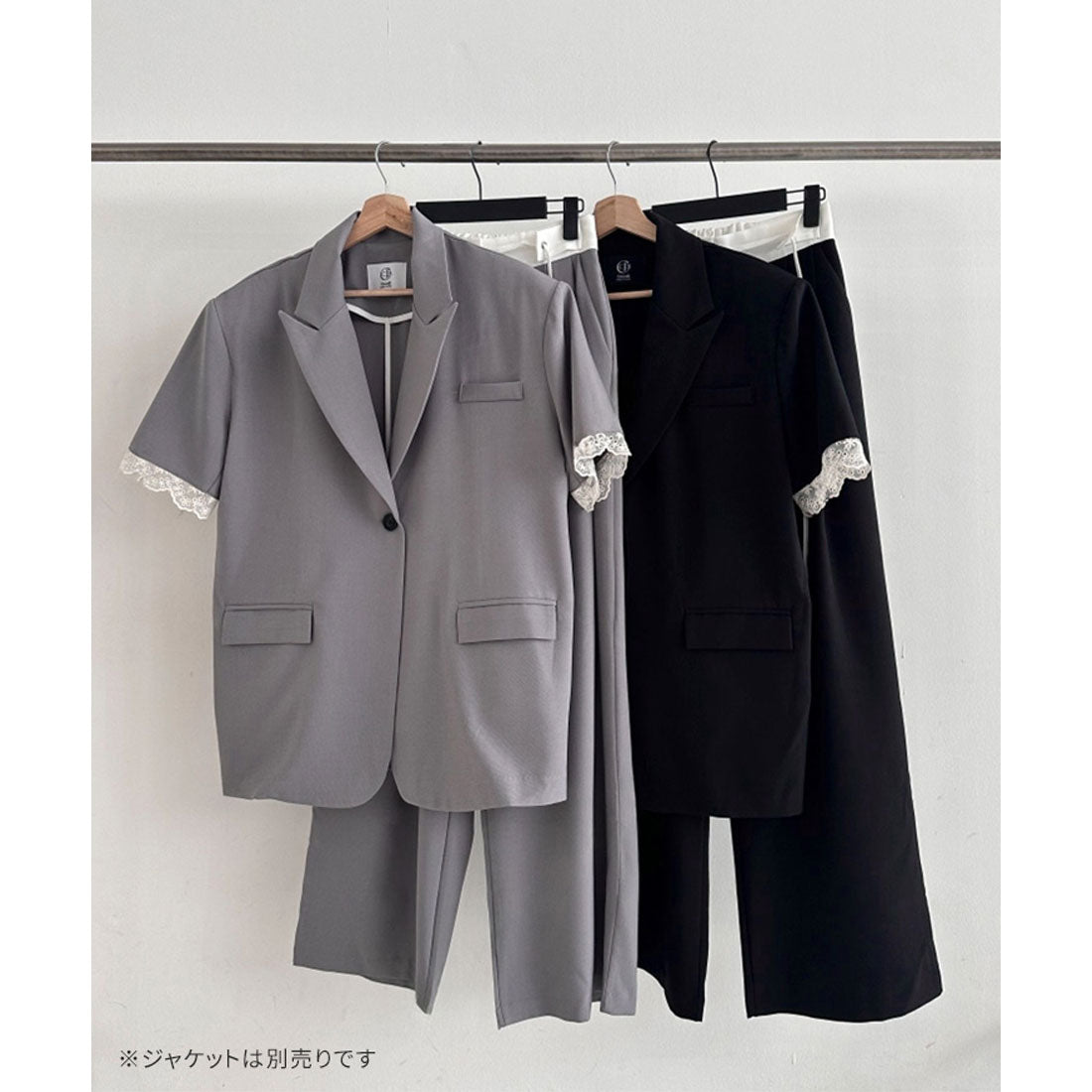 リアルスタイル REAL STYLE ワイドパンツ スラックス レディース 仕事 オフィス 春 夏 秋 薄手 セットアップ 涼しい ウエストゴム タック きれいめ バイカラー 韓国 韓国ファッション チンチャコリア （グレー） グレー