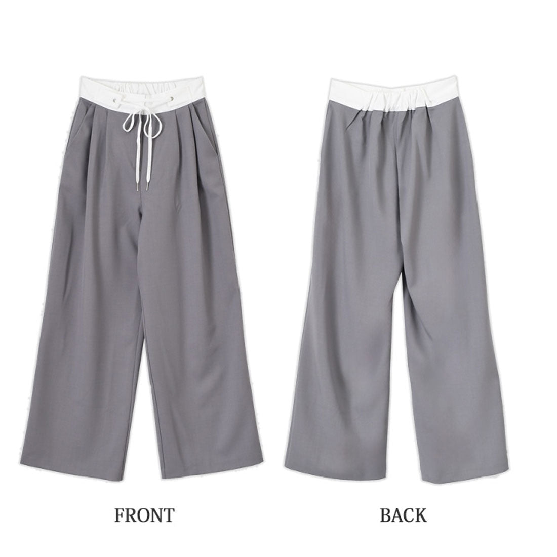 リアルスタイル REAL STYLE ワイドパンツ スラックス レディース 仕事 オフィス 春 夏 秋 薄手 セットアップ 涼しい ウエストゴム タック きれいめ バイカラー 韓国 韓国ファッション チンチャコリア （グレー） グレー
