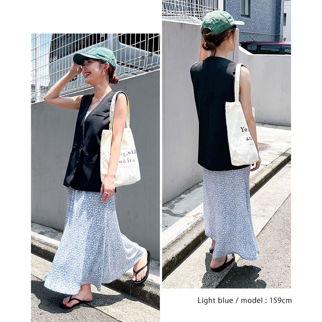 リアルスタイル REAL STYLE フレアスカート レディース ロング 夏 ウエストゴム プリーツ 花柄 ポケット Aライン 軽い ボトムス きれいめ 涼しい 速乾 プリント （ブラック） ブラック