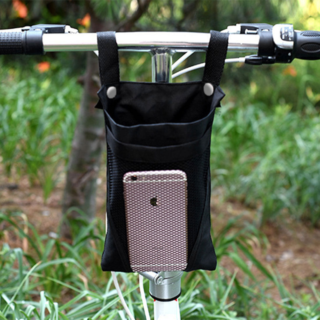 リアルスタイル REAL STYLE 自転車 フロントバッグ ハンドルバッグ スマホ ペットボトル ドリンク ホルダー ポーチ 小物入れ 折りたたみ傘 バイク 通勤 通学 撥水 （ブラック） ブラック