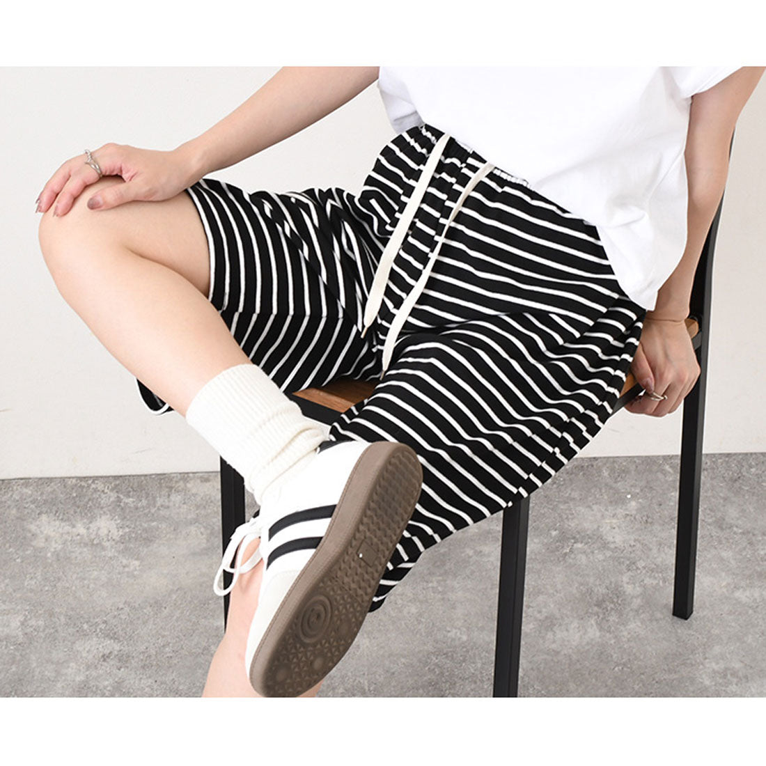 リアルスタイル REAL STYLE ハーフパンツ レディース 夏 秋 部屋着 ルームウェア 膝丈 ボトムス 半ズボン 短パン ボーダー ポケット おしゃれ カジュアル スポーツ （グレー） グレー