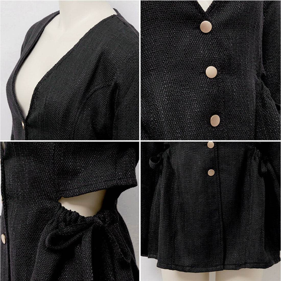 リアルスタイル REAL STYLE ジャケット レディース 秋 長袖 ノーカラー ツイード アウター 羽織り 上着 ウエストスリット ボタン ペプラム Aライン 韓国 カジュアル （ブラック(05)） ブラック(05)