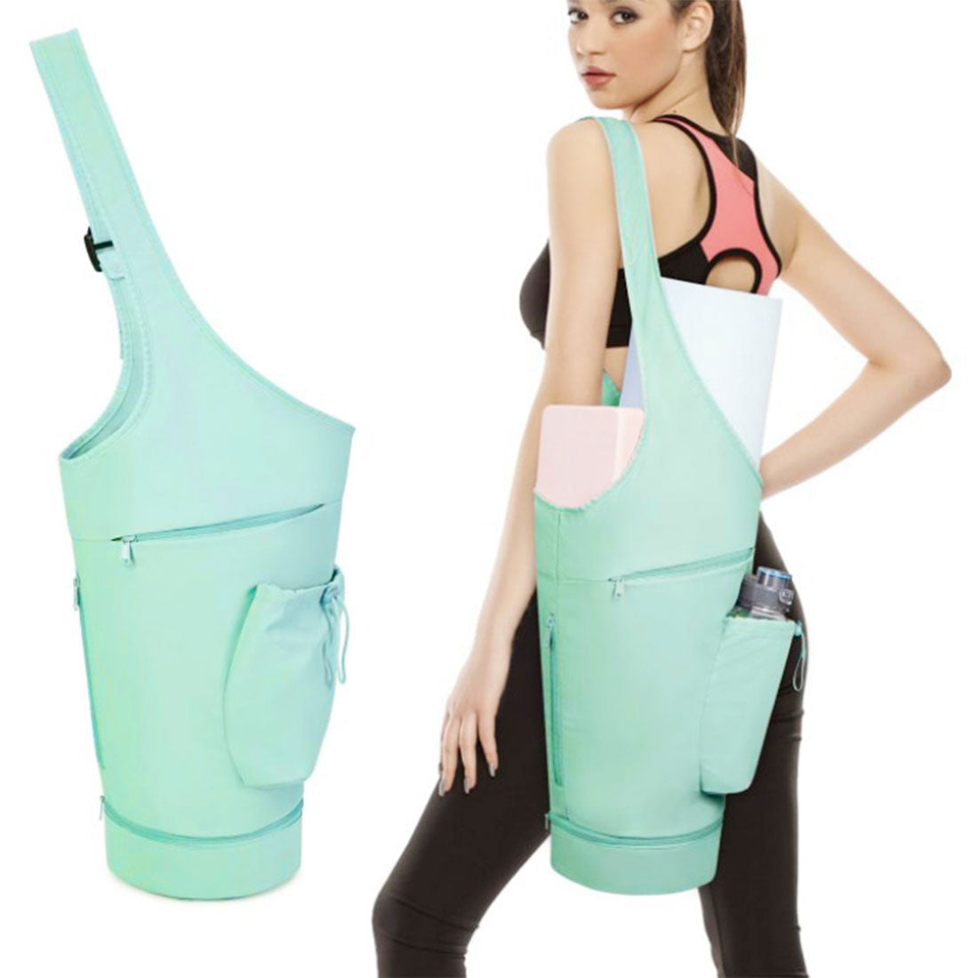 リアルスタイル REAL STYLE ヨガマットケース おしゃれ 大きめ ショルダーバッグ 撥水 軽量 ポケット 肩掛け ピラティス フィットネス ウェア タオル 大容量 収納 （ミント） ミント