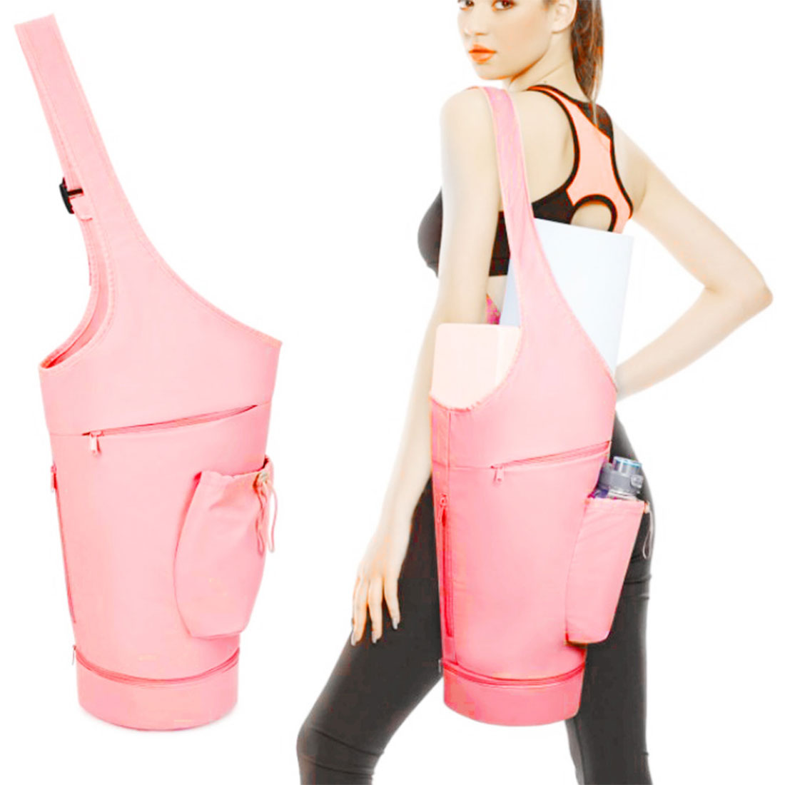 リアルスタイル REAL STYLE ヨガマットケース おしゃれ 大きめ ショルダーバッグ 撥水 軽量 ポケット 肩掛け ピラティス フィットネス ウェア タオル 大容量 収納 （ピンク） ピンク