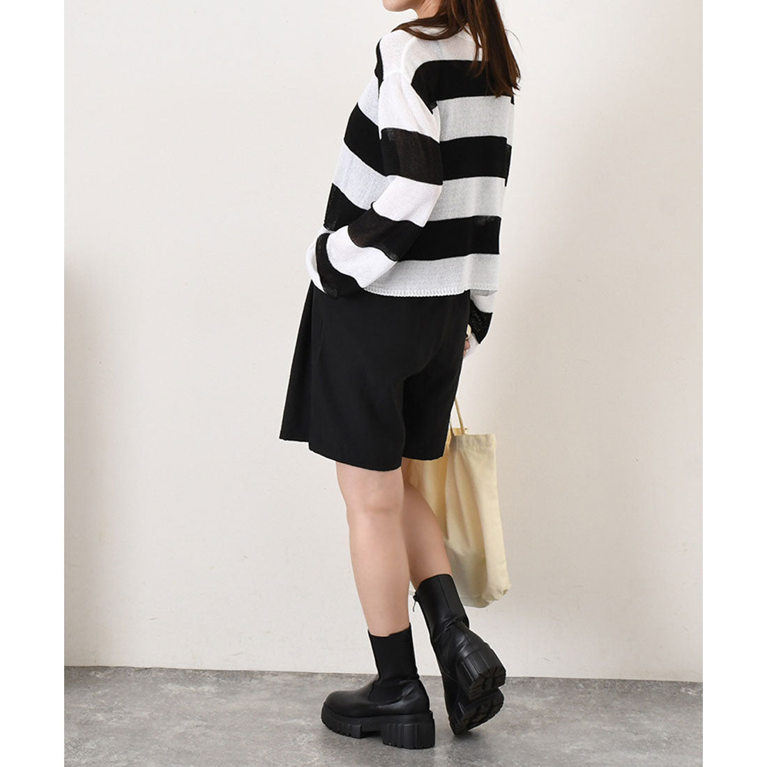 リアルスタイル REAL STYLE ニット レディース シアー メッシュ 長袖 ショート丈 夏 シースルー 透かし編み トップス ゆったり ボーダー レイヤード 重ね着 おしゃれ 韓国ファッション チンチャコリア （ブラウン） ブラウン