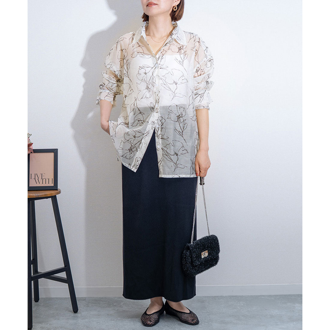 シャツ/ブラウス(長袖/七分) deres Dwight sheer high neck dual blouse Real Style Sheer Shirt for Women Long Sleeve Big Summer Autumn Cool Fr