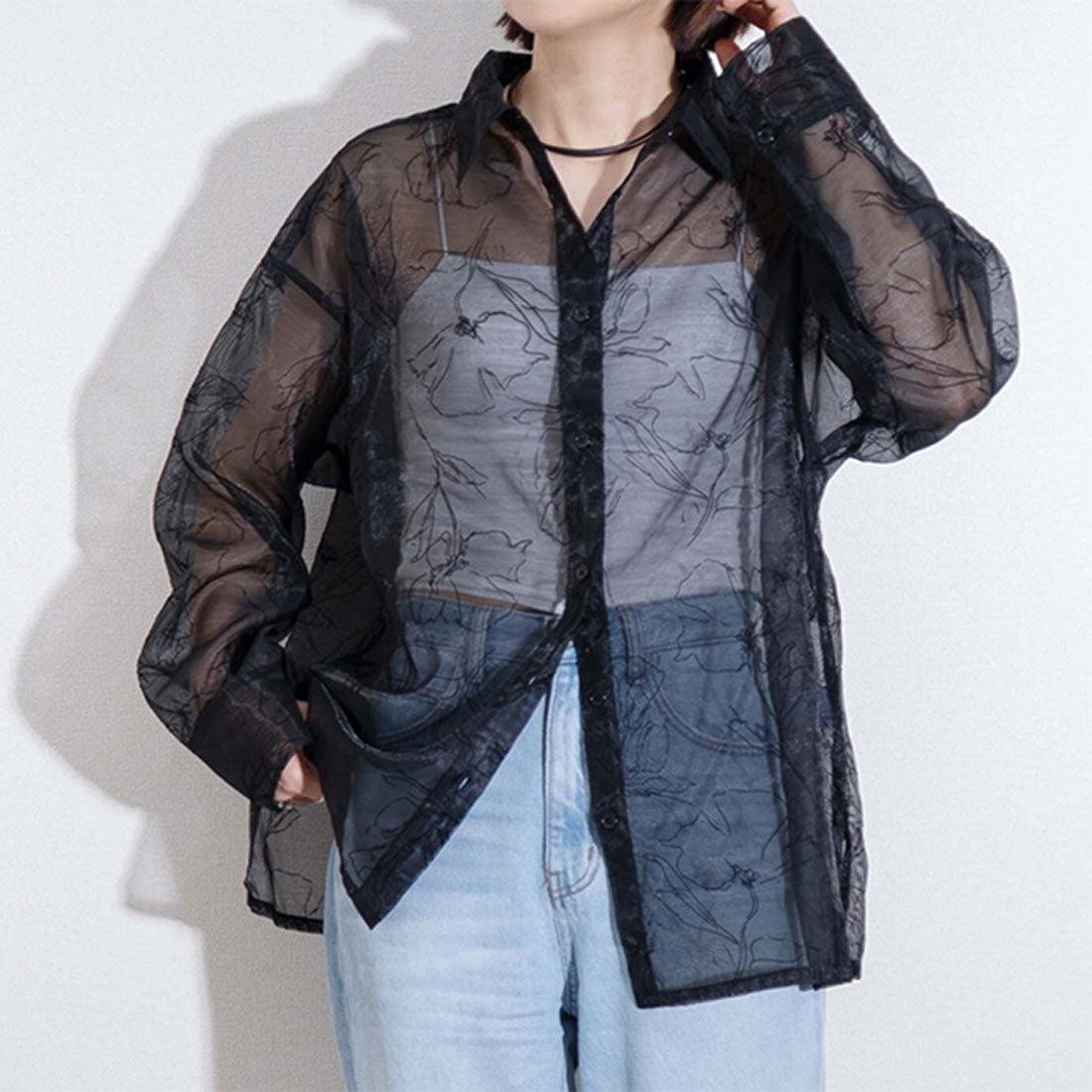 シャツ/ブラウス(長袖/七分) deres Dwight sheer high neck dual blouse Les Deux Lesley Embroidery SS Shirt - Black - Due West