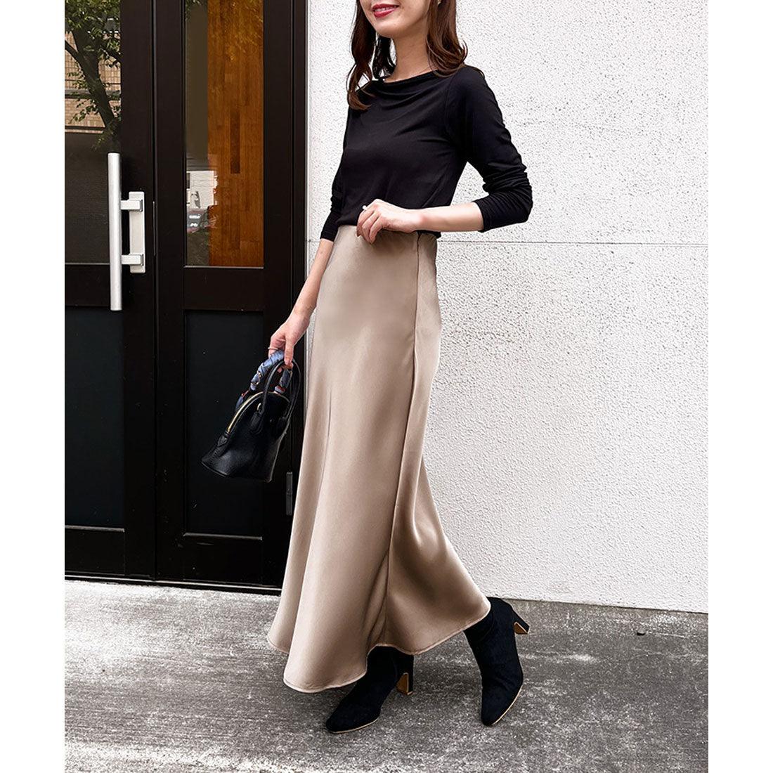 リアルスタイル REAL STYLE マーメイドスカート ロング マキシ マーメイド フレア Aライン サテン 光沢 秋 冬 ウエストゴム ストレッチ ファスナー ボトムス オフィス きれいめ 上品 （ラベンダー） ラベンダー