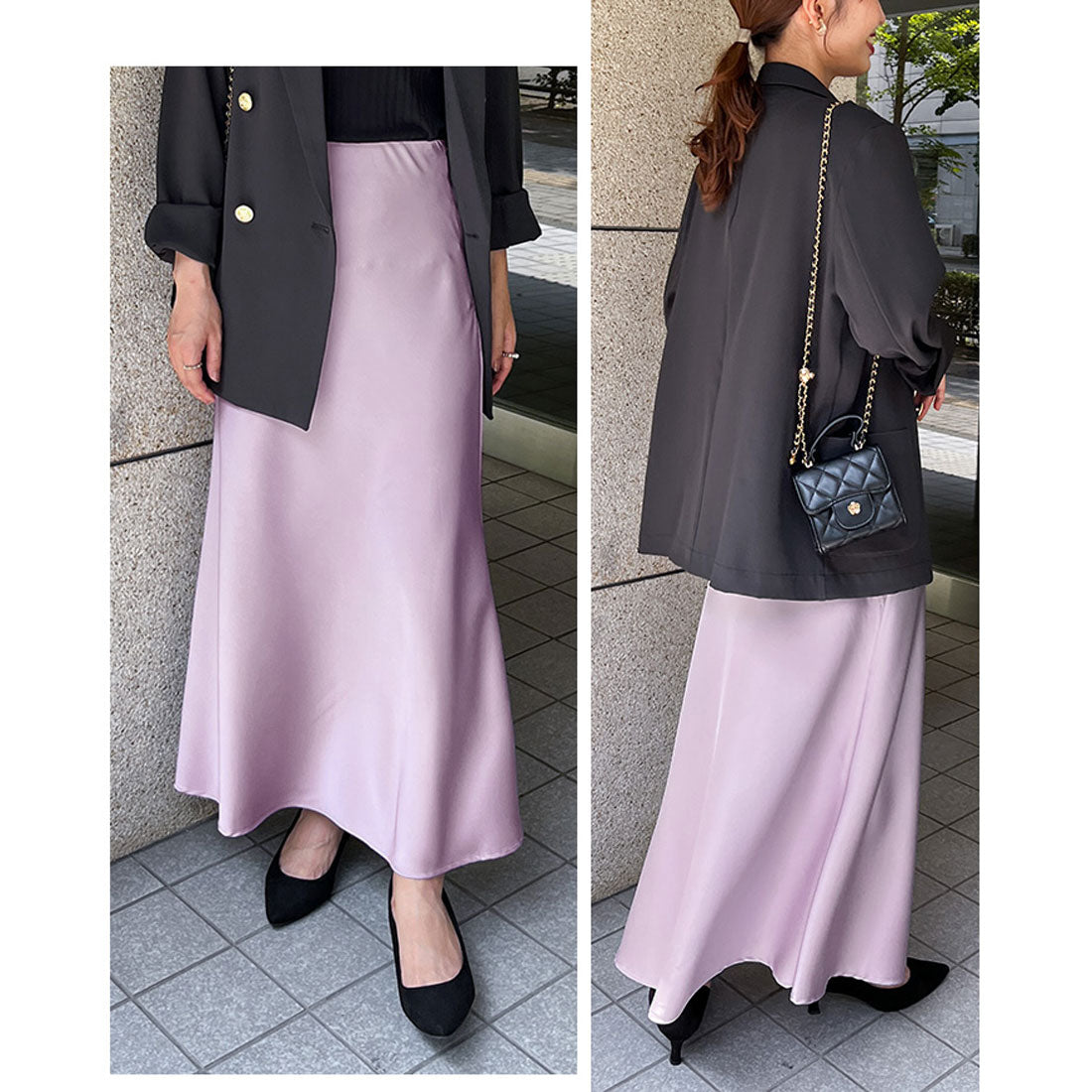 リアルスタイル REAL STYLE マーメイドスカート ロング マキシ マーメイド フレア Aライン サテン 光沢 秋 冬 ウエストゴム ストレッチ ファスナー ボトムス オフィス きれいめ 上品 （ラベンダー） ラベンダー