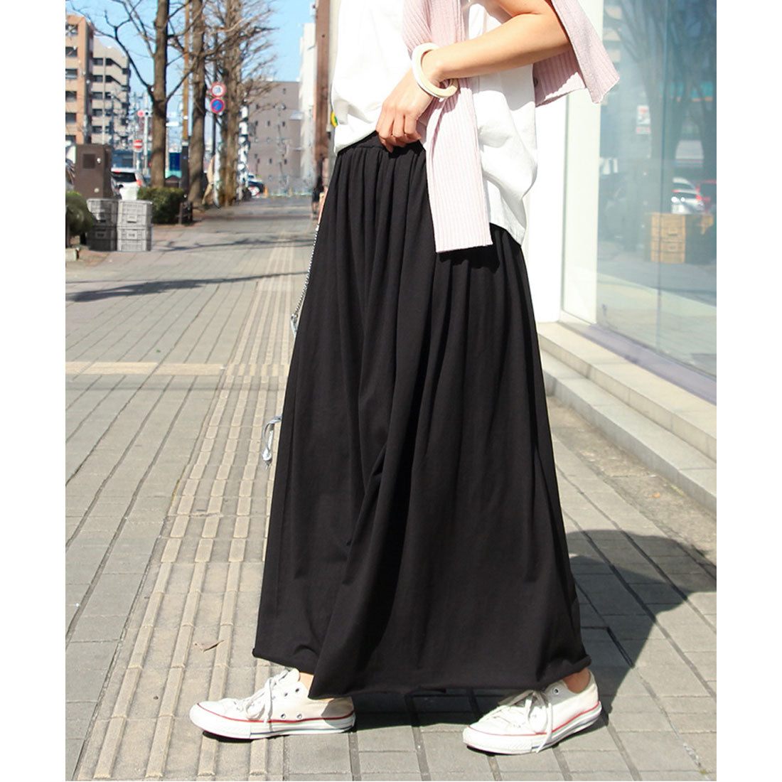 リアルスタイル REAL STYLE スカート レディース ロング フレアスカート マキシスカート カットオフ  綿100％ コットン 無地