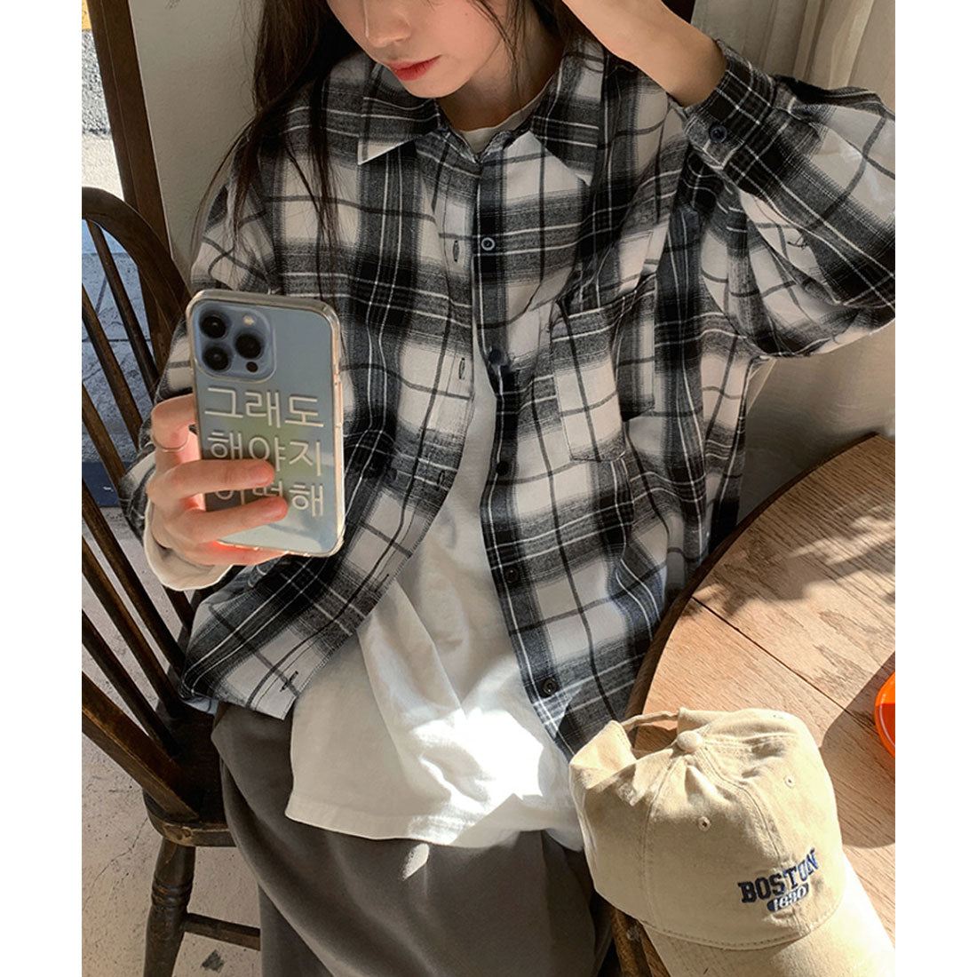 リアルスタイル REAL STYLE シャツ レディース チェック柄 長袖 秋 冬 大きい ロング チェックシャツ オフィス カジュアル トップス アウター 羽織り 薄手 ゆったり （ブラック） ブラック
