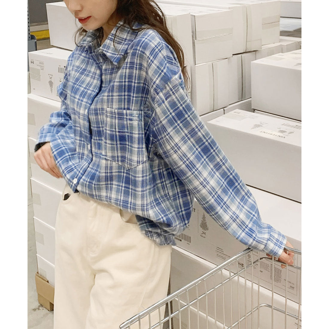 リアルスタイル REAL STYLE シャツ レディース チェック柄 長袖 秋 冬 大きい ロング チェックシャツ オフィス カジュアル トップス アウター 羽織り 薄手 ゆったり （ブラック） ブラック
