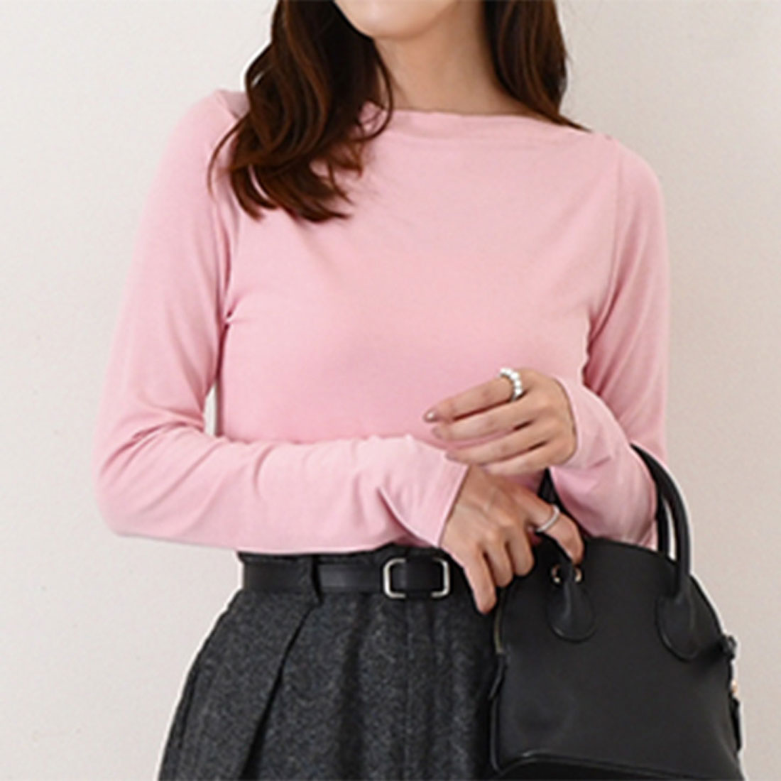 リアルスタイル REAL STYLE カットソー レディース 長袖 薄手 春 夏 秋 冬 ボートネック トップス インナー 無地 オフィス OL きれいめ 韓国ファッション 韓国ファッション チンチャコリア （ピンク） ピンク