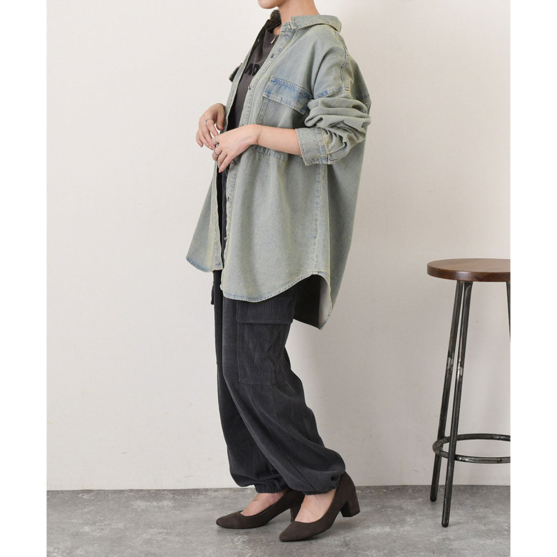 リアルスタイル REAL STYLE デニムジャケット レディース 長め 春 秋 シャツ カジュアル アウター 羽織り ジージャン Gジャン 長袖 ロング丈 大きいサイズ 古着風 （ブラック(3)） ブラック(3)