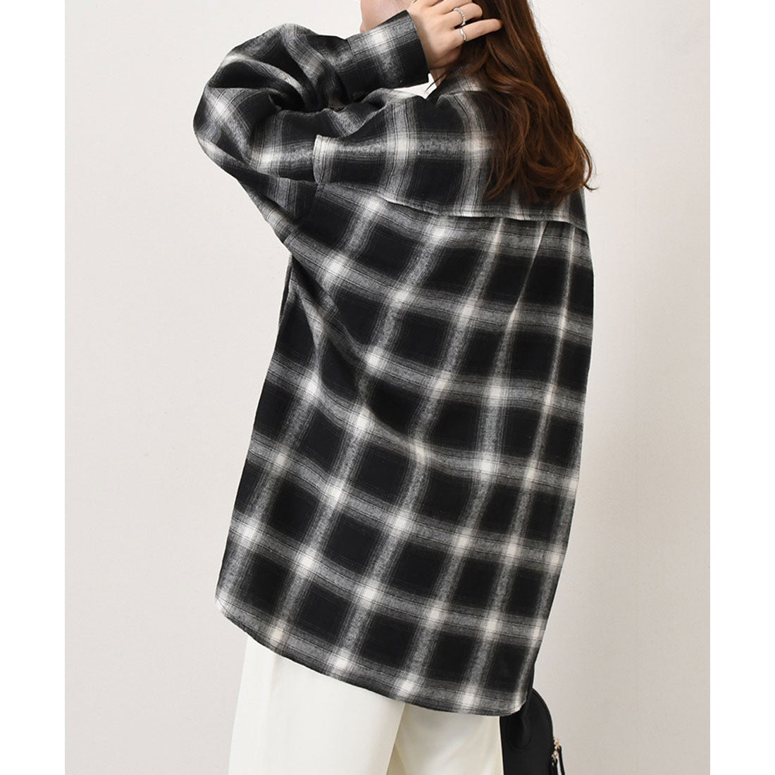 リアルスタイル REAL STYLE シャツ レディース チェック柄 長袖 秋 冬 大きい ビエラ オフィス きれいめ カジュアル トップス アウター 羽織り 大きいサイズ 薄手 （ブラック(6)） ブラック(6)