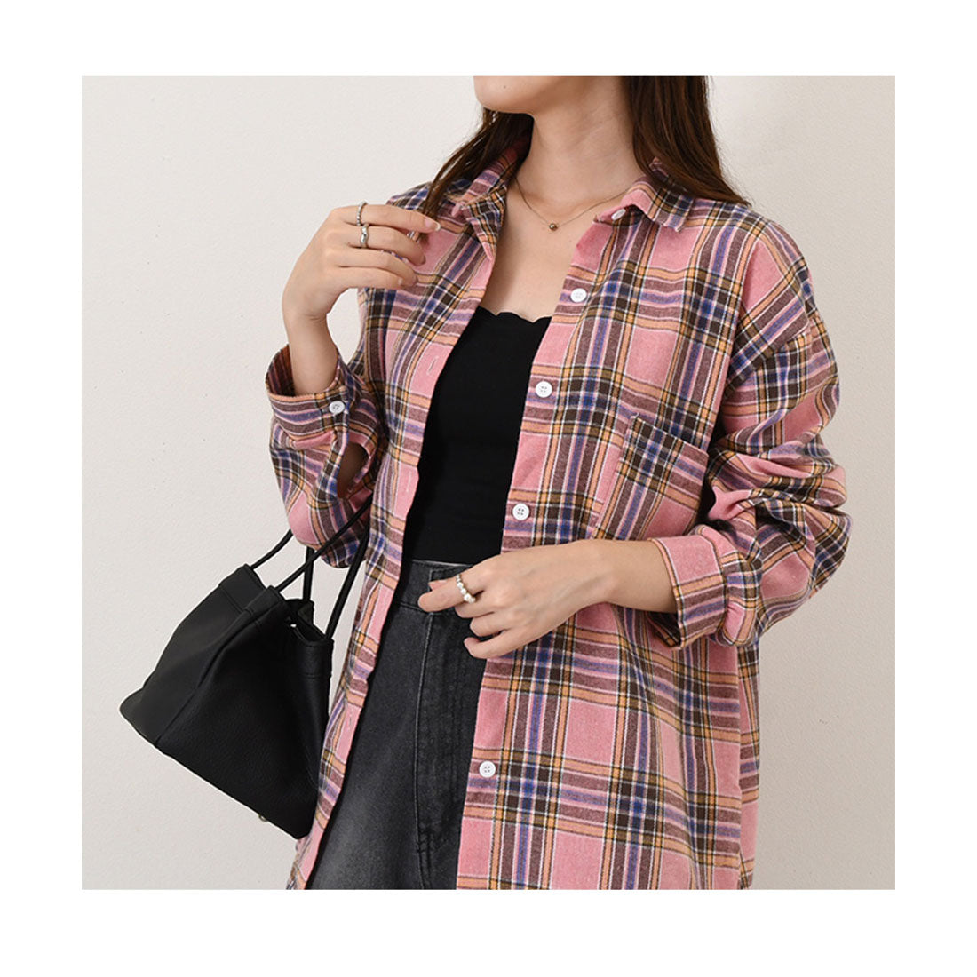 リアルスタイル REAL STYLE チェックシャツ レディース 長袖 秋 冬 大きい ゆったり ロング カジュアル トップス アウター 羽織り 薄手 おしゃれ 韓国ファッション （レッド） レッド