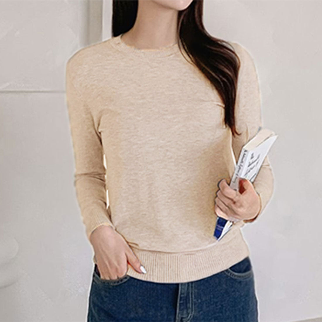 リアルスタイル REAL STYLE ニット レディース 秋 冬 長袖 薄手 インナー セーター トップス ストレッチ 暖かい あったか きれいめ オフィス カジュアル OL 無地 （ベージュ） ベージュ