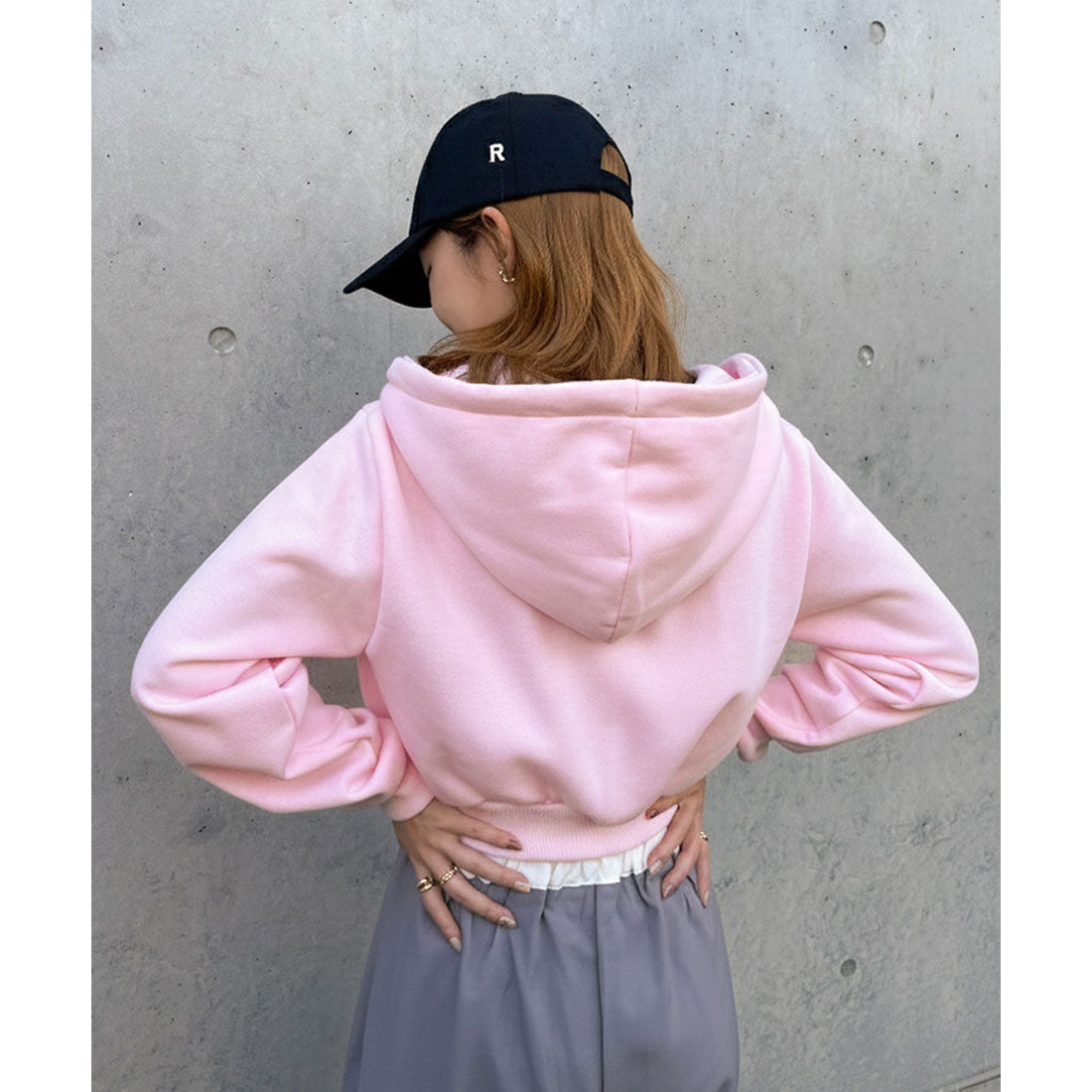 リアルスタイル REAL STYLE パーカー レディース ジップ 秋冬 長袖 裏起毛 スウェット ショート丈 アウター トップス 羽織り 上着 セットアップ スエット フード 韓国ファッション チンチャコリア （グレー） グレー