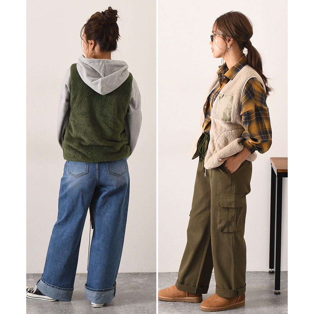 リアルスタイル REAL STYLE ベスト 50代 ボア アウター 防寒 暖かい 体型カバー ふわふわ もこもこ 前開き ノースリーブ