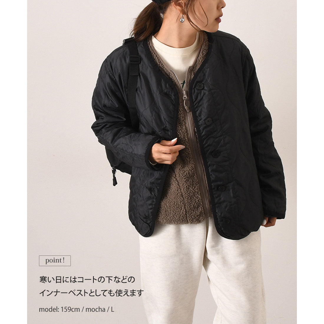 リアルスタイル REAL STYLE ベスト 50代 ボア アウター 防寒 暖かい 体型カバー ふわふわ もこもこ 前開き ノースリーブ