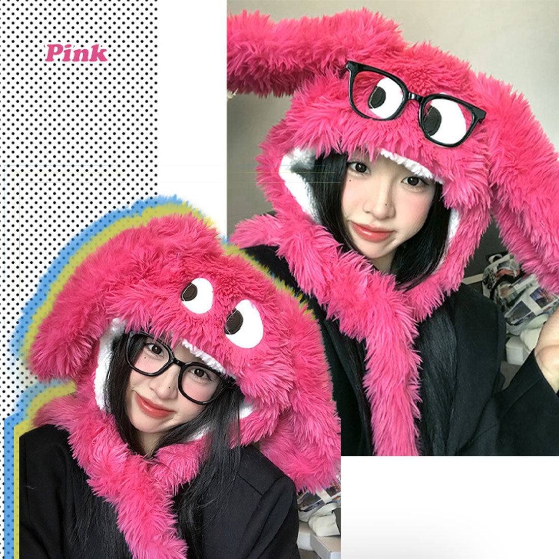 リアルスタイル REAL STYLE バラクラバ 帽子 レディース 防寒 冬 あったか 耳当て キャップ ハット 耳付き コスプレ 仮装 被り物 ボア フェイクファー 垂れ耳 目玉 （ピンク） ピンク