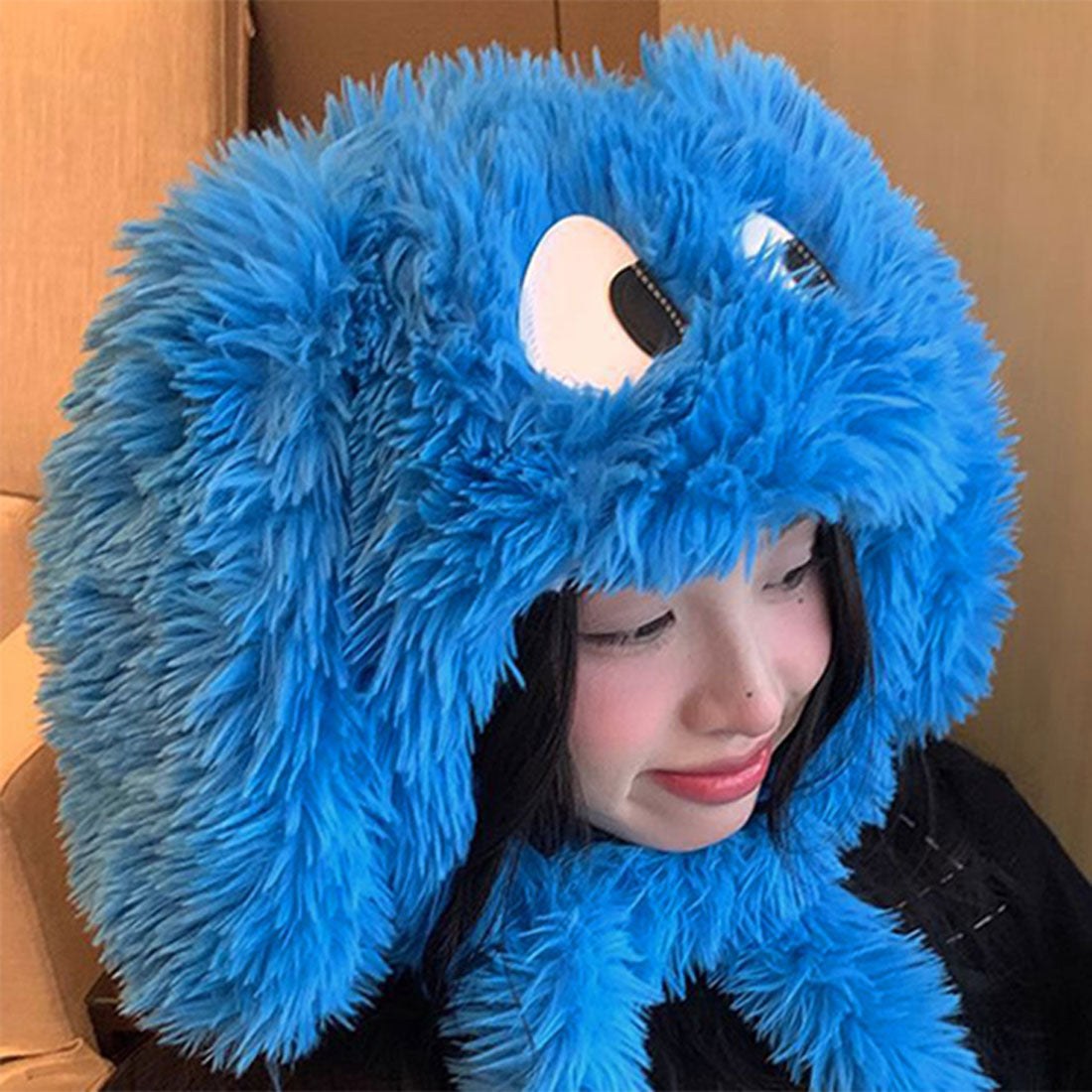 リアルスタイル REAL STYLE バラクラバ 帽子 レディース 防寒 冬 あったか 耳当て キャップ ハット 耳付き コスプレ 仮装 被り物 ボア フェイクファー 垂れ耳 目玉 （ブルー） ブルー