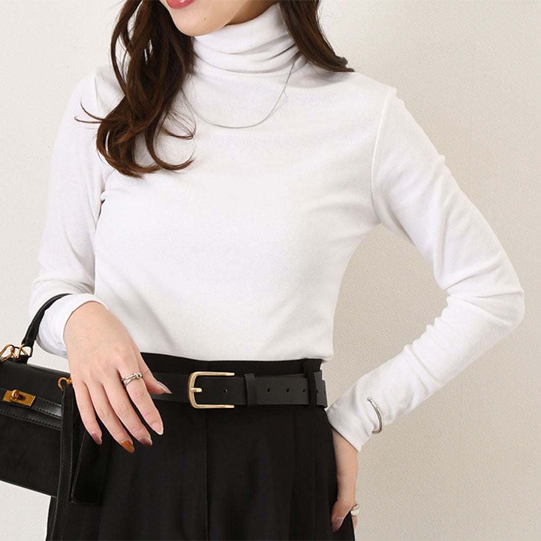 リアルスタイル REAL STYLE カットソー レディース 裏微起毛 あったか 長袖 タートルネック 薄手 暖かい 秋 冬 春 インナー トップス タイト オフィス デイリー 韓国ファッション チンチャコリア （アイボリー） アイボリー