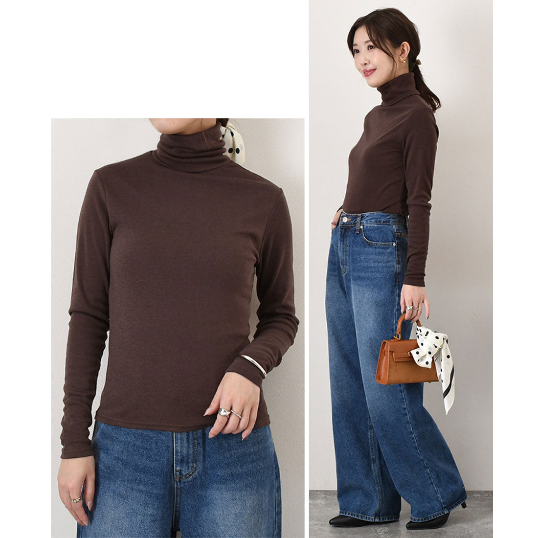 リアルスタイル REAL STYLE カットソー レディース 裏微起毛 あったか 長袖 タートルネック 薄手 暖かい 秋 冬 春 インナー トップス タイト オフィス デイリー 韓国ファッション チンチャコリア （アイボリー） アイボリー