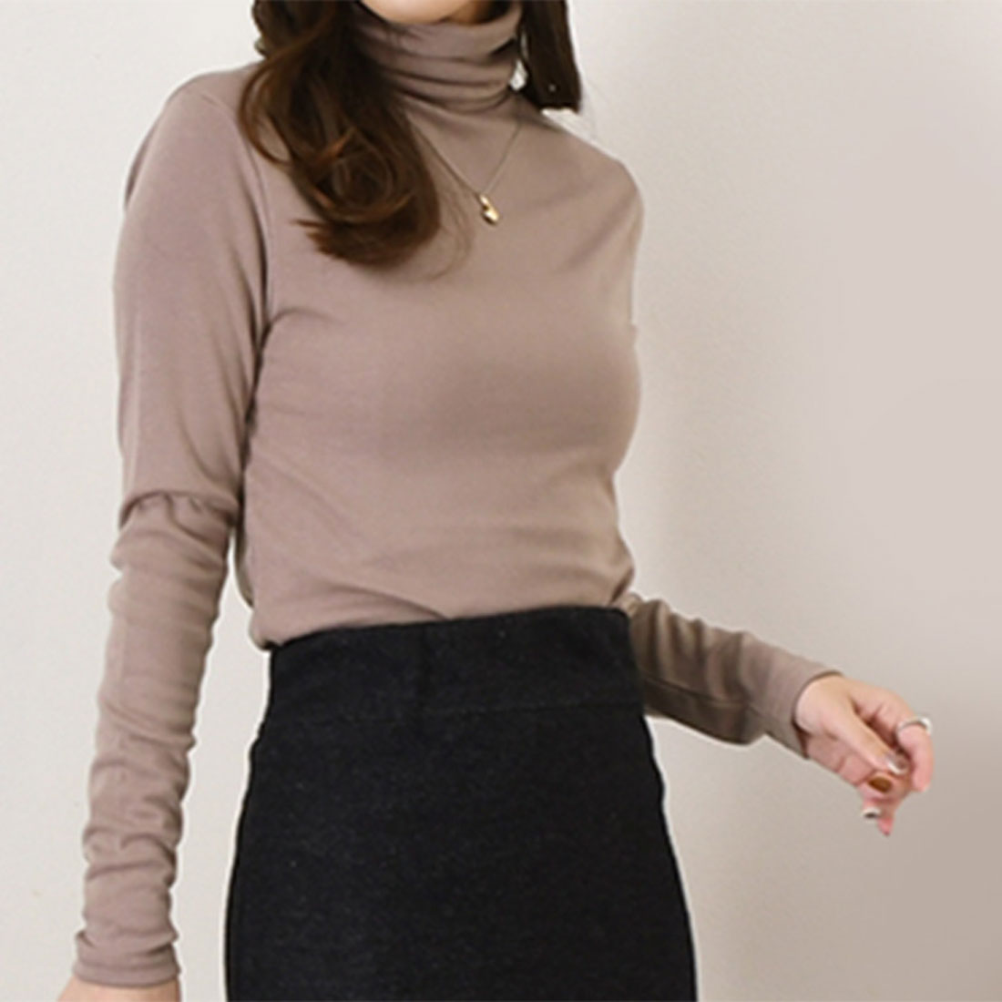 リアルスタイル REAL STYLE カットソー レディース 裏微起毛 あったか 長袖 タートルネック 薄手 暖かい 秋 冬 春 インナー トップス タイト オフィス デイリー 韓国ファッション チンチャコリア （モカ） モカ
