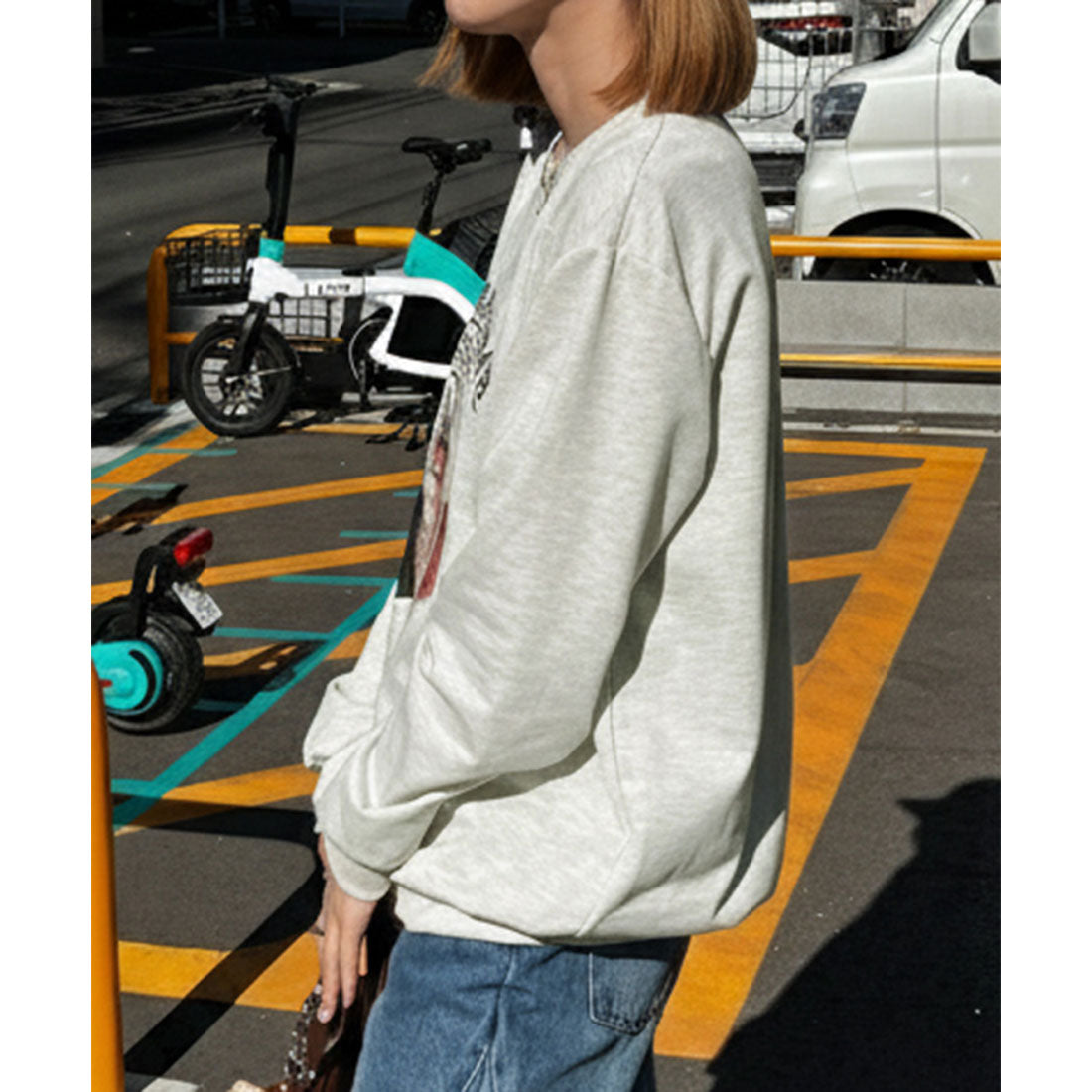 リアルスタイル REAL STYLE ライトスウェット レディース 長袖 薄手 春 夏 秋 冬 トップス カットソー トレーナー ライトスエット ロゴ キャット 猫 プリント 韓国 （オートミール） オートミール