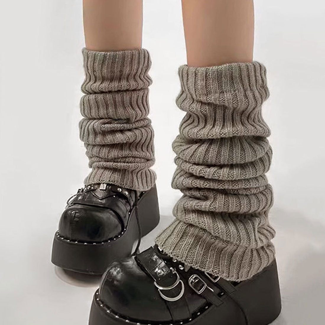 リアルスタイル REAL STYLE レッグウォーマー レディース ロング レッグカバー 冬 防寒 ルーズソックス風 靴下 ニット おしゃれ かわいい 暖かい あったか 韓国 （グレージュ） グレージュ