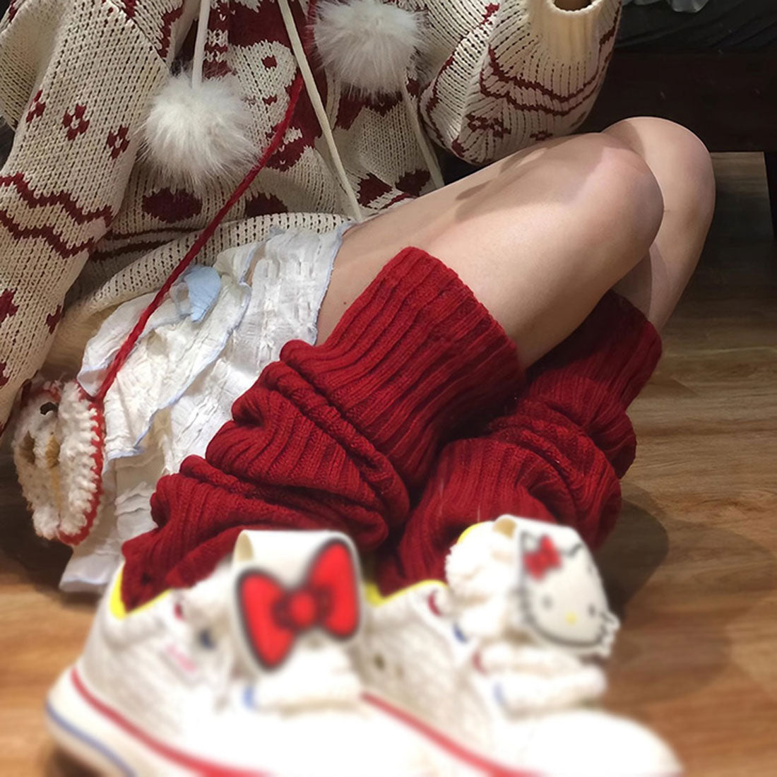 リアルスタイル REAL STYLE レッグウォーマー レディース ロング レッグカバー 冬 防寒 ルーズソックス風 靴下 ニット おしゃれ かわいい 暖かい あったか 韓国 （ワインレッド） ワインレッド