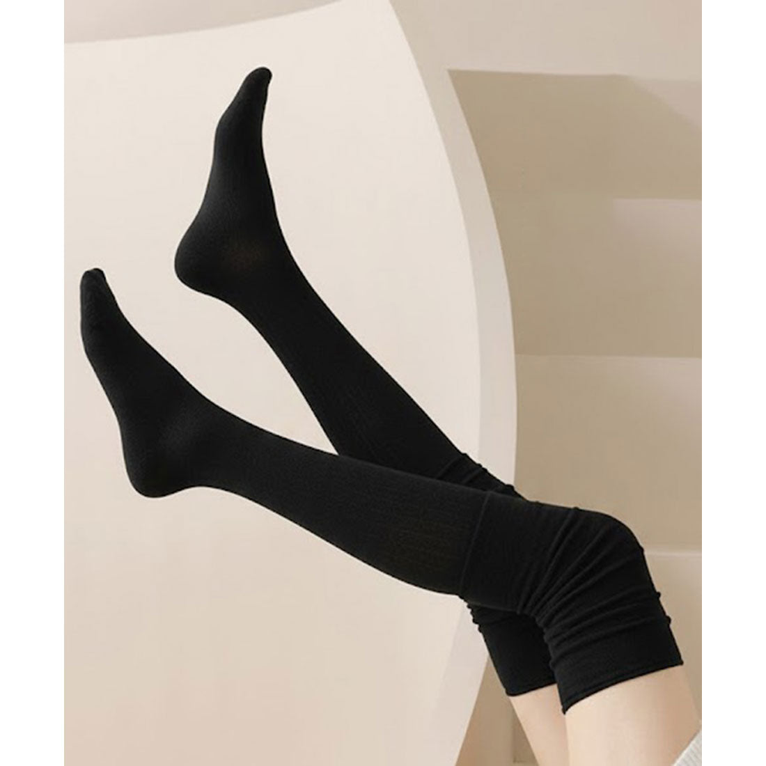 リアルスタイル REAL STYLE 靴下 ソックス レディース ニーハイ 黒 綿混 ルーズソックス レッグウォーマー 膝 防寒 冬 暖かい あったか くしゅくしゅ おしゃれ （ブラック） ブラック