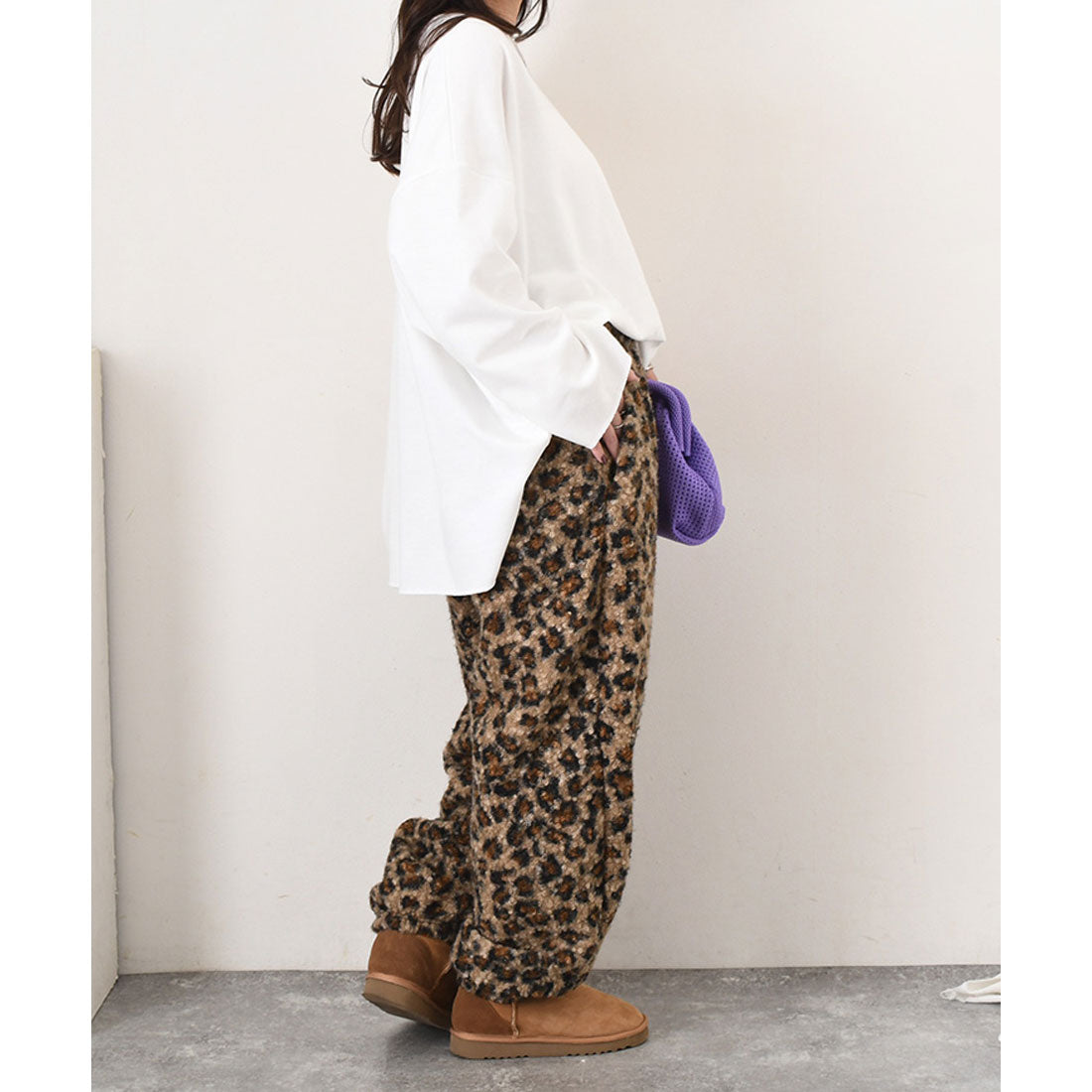 リアルスタイル REAL STYLE ジョガーパンツ レディース 秋 冬 裏起毛 ボア ブークレ レオパード 防寒 あったか おしゃれ 部屋着 ウエストゴム ボトムス 長ズボン 韓国ファッション チンチャコリア （グレー） グレー