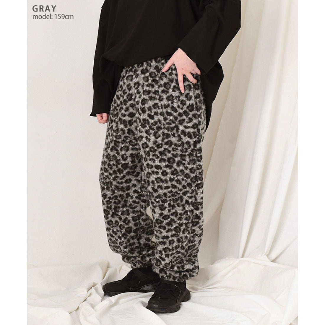 リアルスタイル REAL STYLE ジョガーパンツ レディース 秋 冬 裏起毛 ボア ブークレ レオパード 防寒 あったか おしゃれ 部屋着 ウエストゴム ボトムス 長ズボン 韓国ファッション チンチャコリア （グレー） グレー