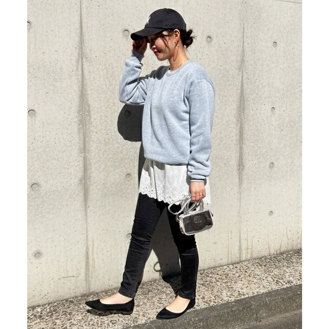 リアルスタイル REAL STYLE カットソー レディース 長袖 裾レース ドッキング 春 トップス チュニック ゆったり 大きいサイズ 付け裾 レイヤード風 重ね着風 おしゃれ （オフホワイト） オフホワイト