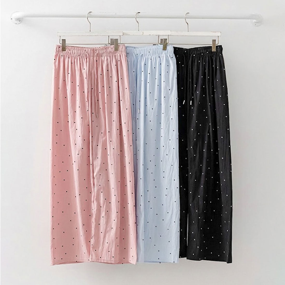 リアルスタイル REAL STYLE ワイドパンツ レディース 春 夏 ドット柄 丈長め 涼しい 薄手 速乾 ボトムス ズボン ゆったり 軽量 ウエストゴム ラフ 韓国 部屋着 （ピンク） ピンク