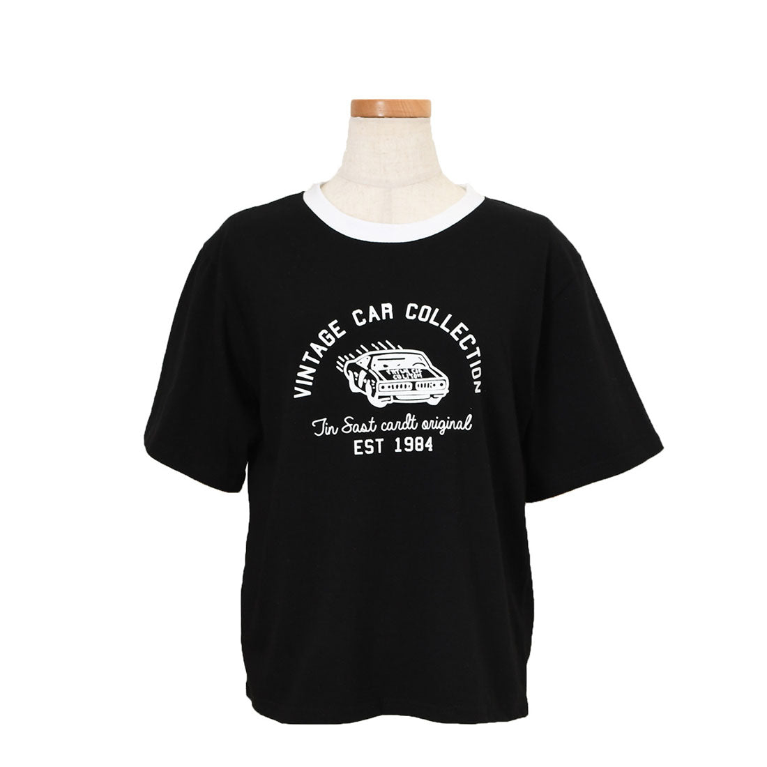 リアルスタイル REAL STYLE Tシャツ カットソー レディース 半袖 薄手 春 夏 コットン 綿 ロゴ イラスト プリント トップス 丸首 シンプル ロゴT 韓国 配色 韓国ファッション チンチャコリア （ブラック） ブラック