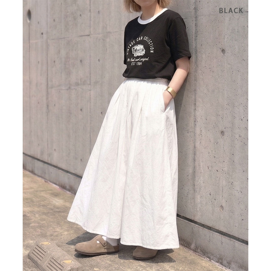 リアルスタイル REAL STYLE Tシャツ カットソー レディース 半袖 薄手 春 夏 コットン 綿 ロゴ イラスト プリント トップス 丸首 シンプル ロゴT 韓国 配色 韓国ファッション チンチャコリア （ブラック） ブラック
