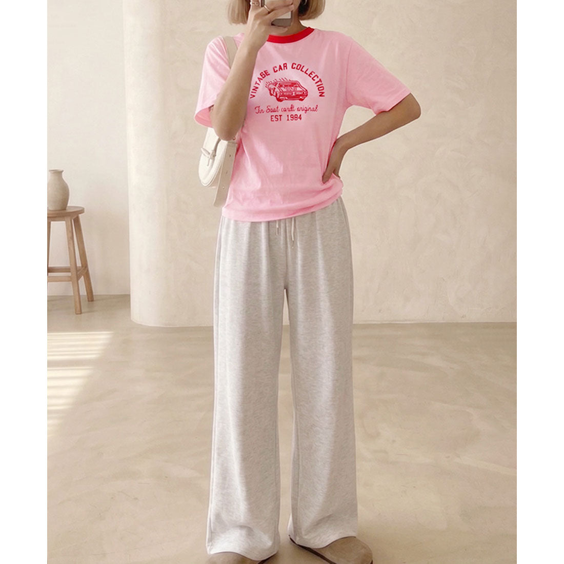 リアルスタイル REAL STYLE Tシャツ カットソー レディース 半袖 薄手 春 夏 コットン 綿 ロゴ イラスト プリント トップス 丸首 シンプル ロゴT 韓国 配色 韓国ファッション チンチャコリア （ブラック） ブラック