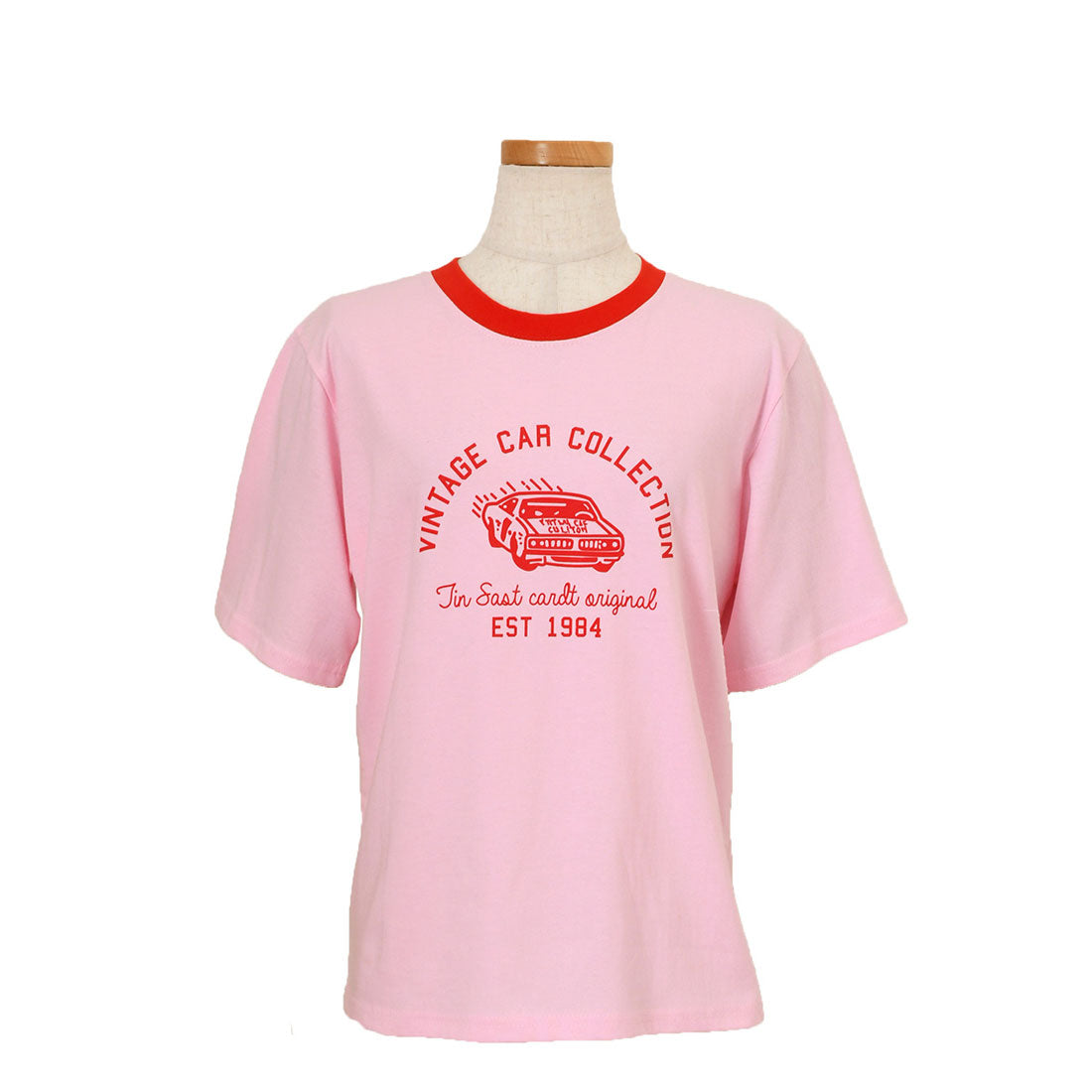 リアルスタイル REAL STYLE Tシャツ カットソー レディース 半袖 薄手 春 夏 コットン 綿 ロゴ イラスト プリント トップス 丸首 シンプル ロゴT 韓国 配色 韓国ファッション チンチャコリア （ピンク） ピンク