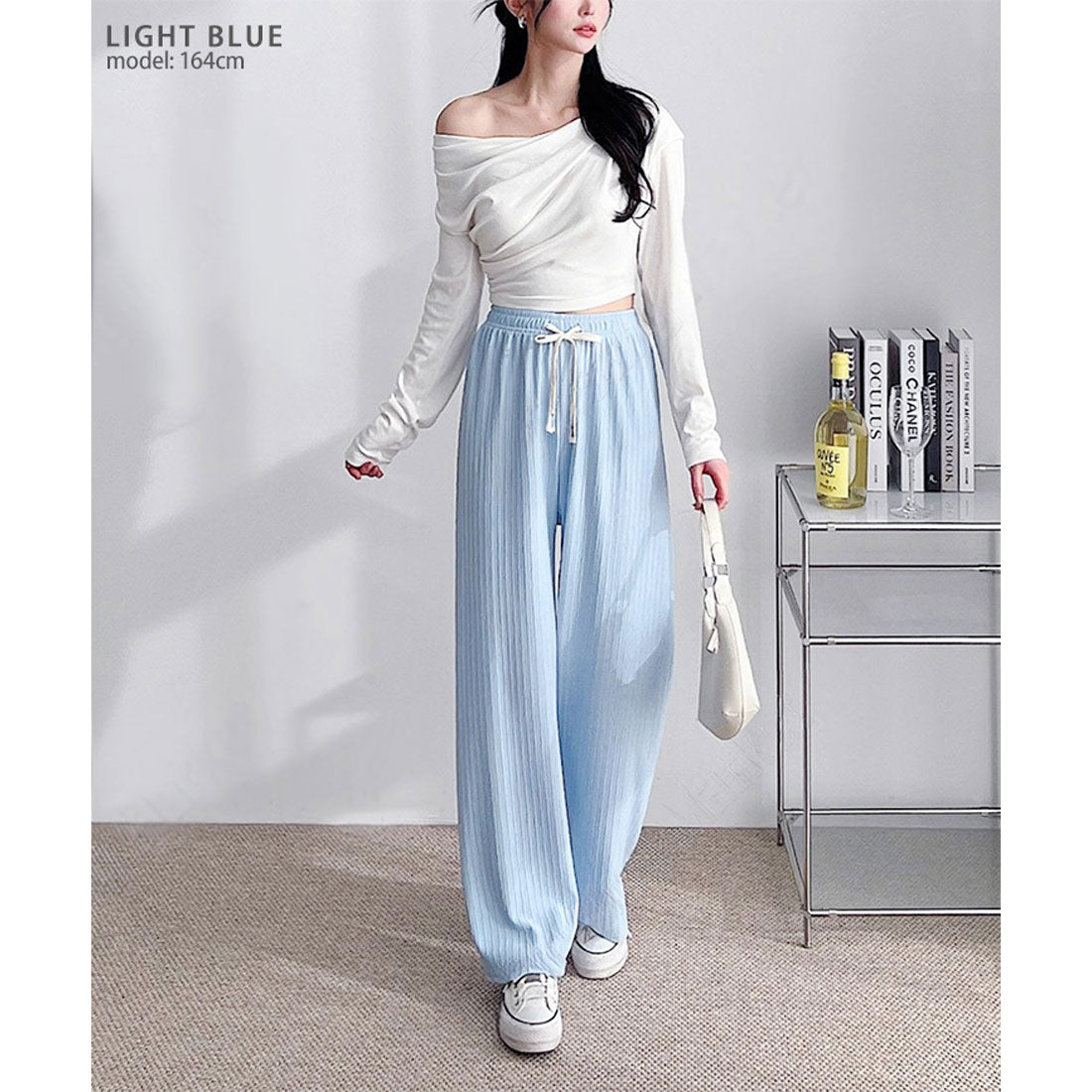 リアルスタイル REAL STYLE ワイドパンツ レディース 夏 春 秋 涼しい 楽ちん プリーツ リブ ボトムス ズボン ゆったり ウエストゴム ストレッチ 部屋着 カジュアル （チャコール） チャコール
